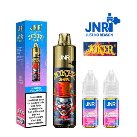 Puff JNR Joker 24k – Summer Peach Ice (Pêche d'Été Glacée) eliquide-pas-cher.fr puff jnr rechargeable joker 24k summer peach ice